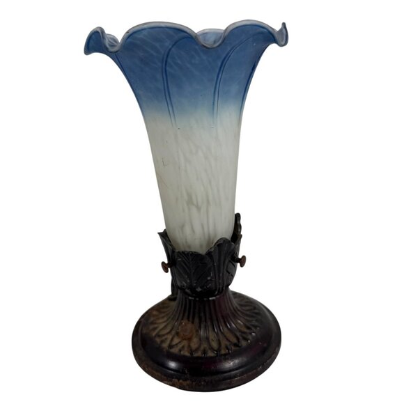 Blue Single Lily Tulip Gone With The Wind Frosted Lamp Desk Lamp 8.25" FLAW - Picture 9 of 11